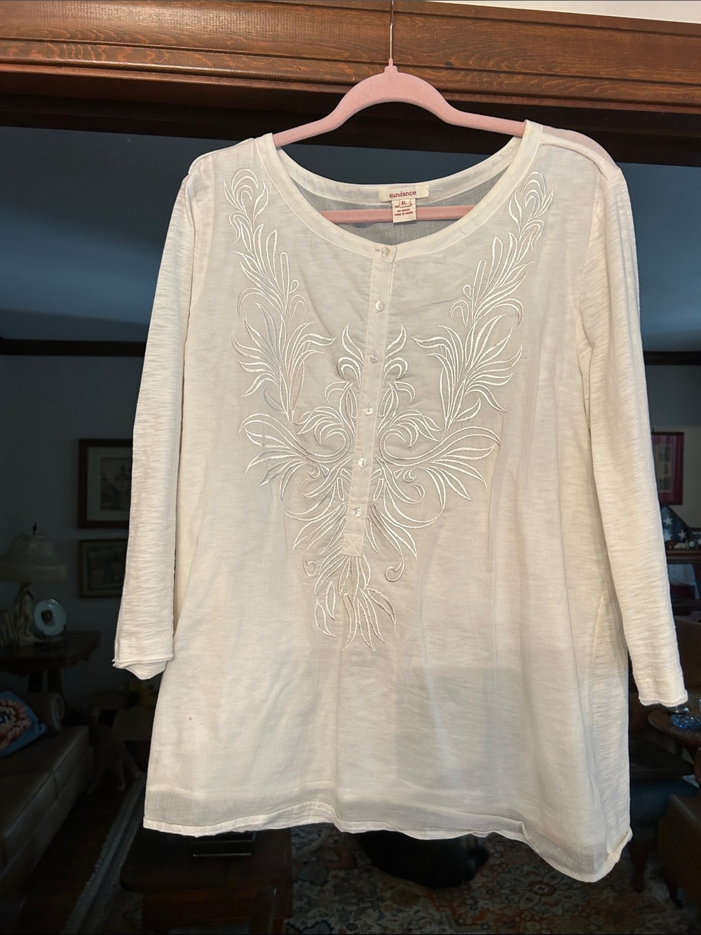 Sundance White Embroidered Henley Tunic